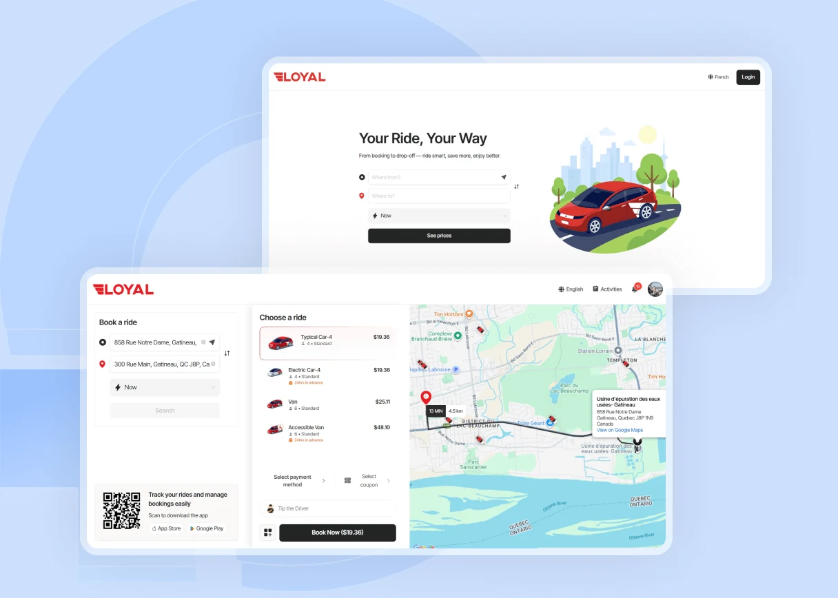 Loyal web booking and dispatch interfaces