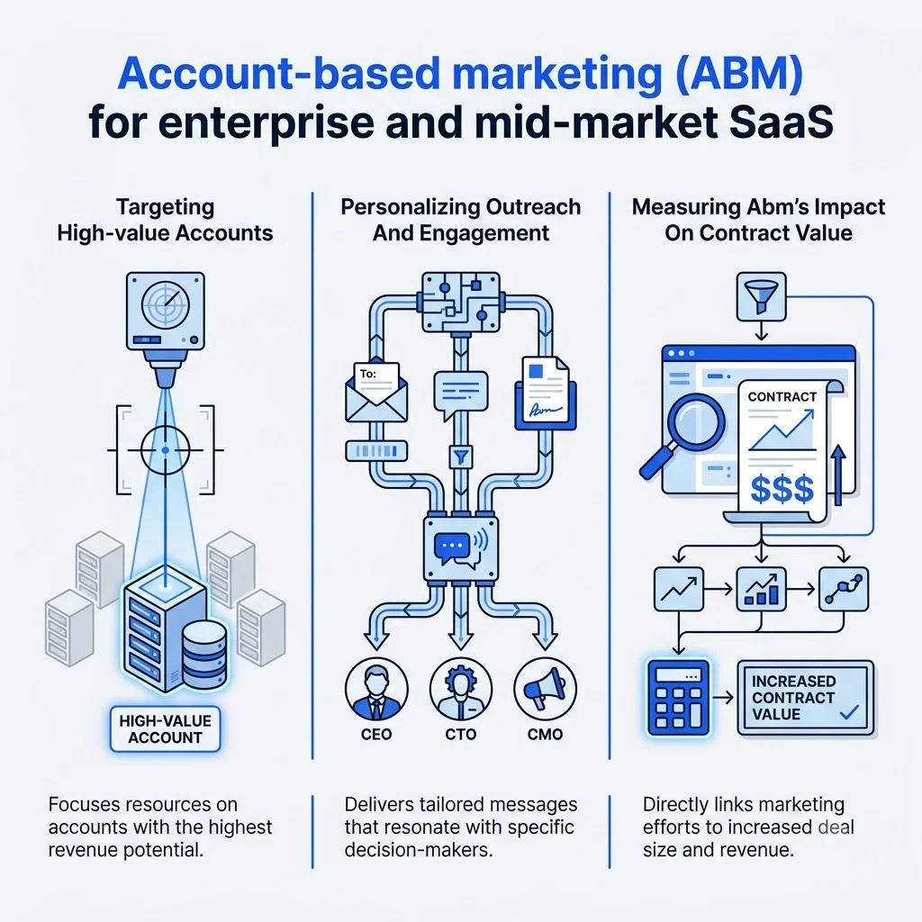 Account based marketing ABM for enterprise and mid market SaaS workflow covering Plan Develop