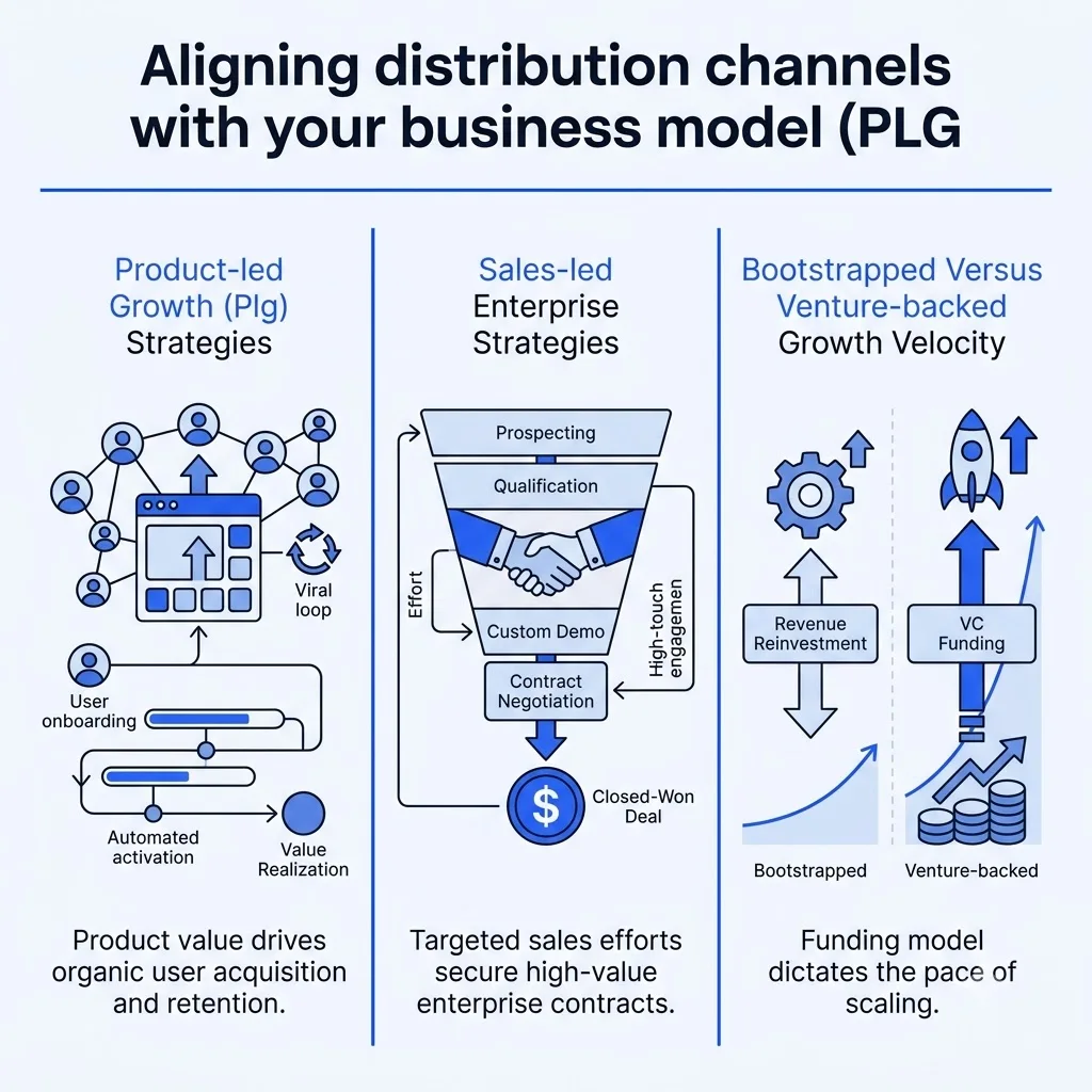 Aligning distribution channels with your business model PLG versus sales led comparison for b2b saas marketing strategies