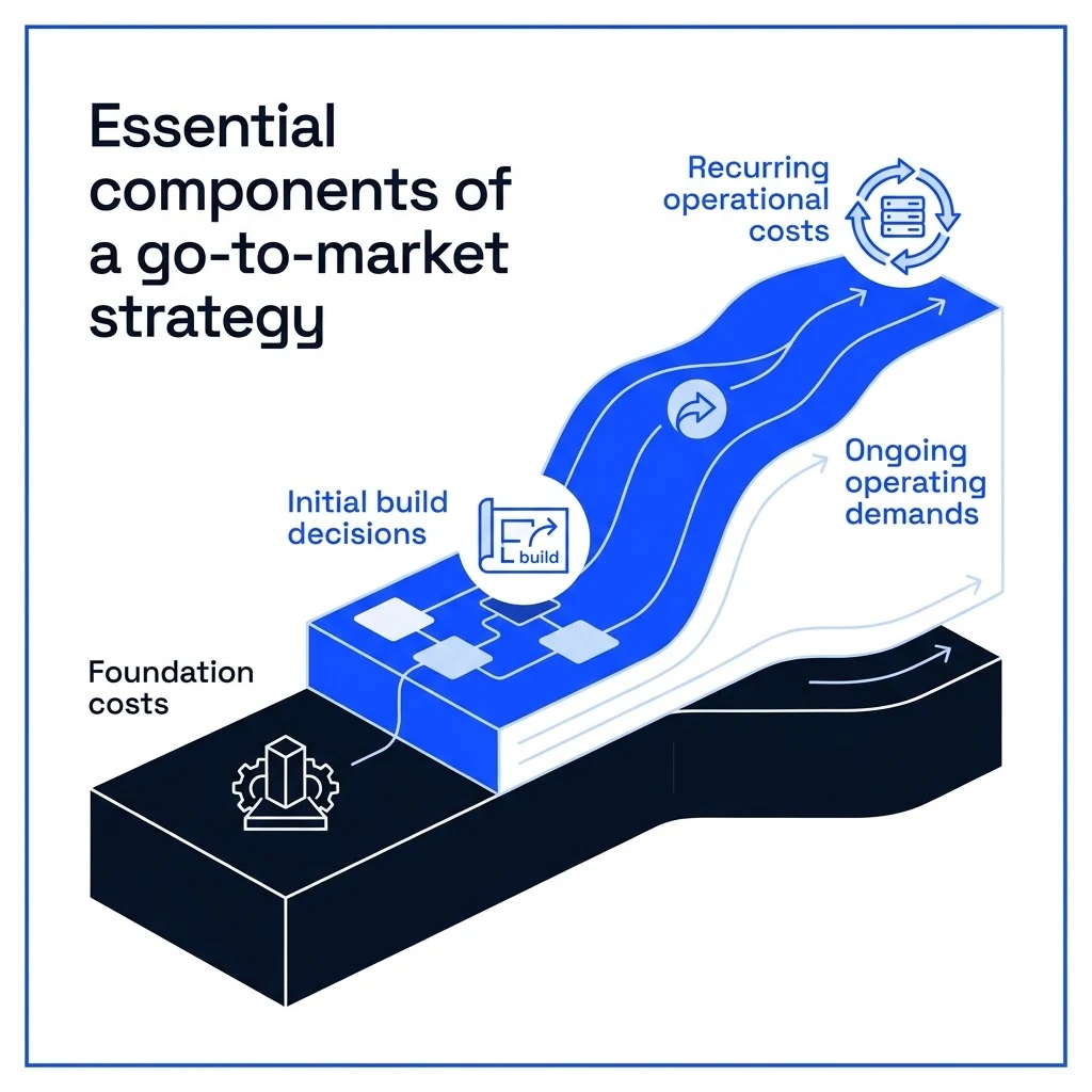 Essential components of a go to market strategy shown in a practical work setting